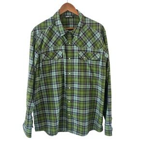 Stio Pearl Snap Eddy Shirt Mens XL Green Blue Plaid Performance Western Stretch